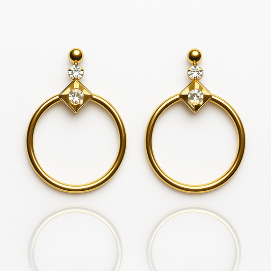 Gold Hoop earring with CZ Reflection